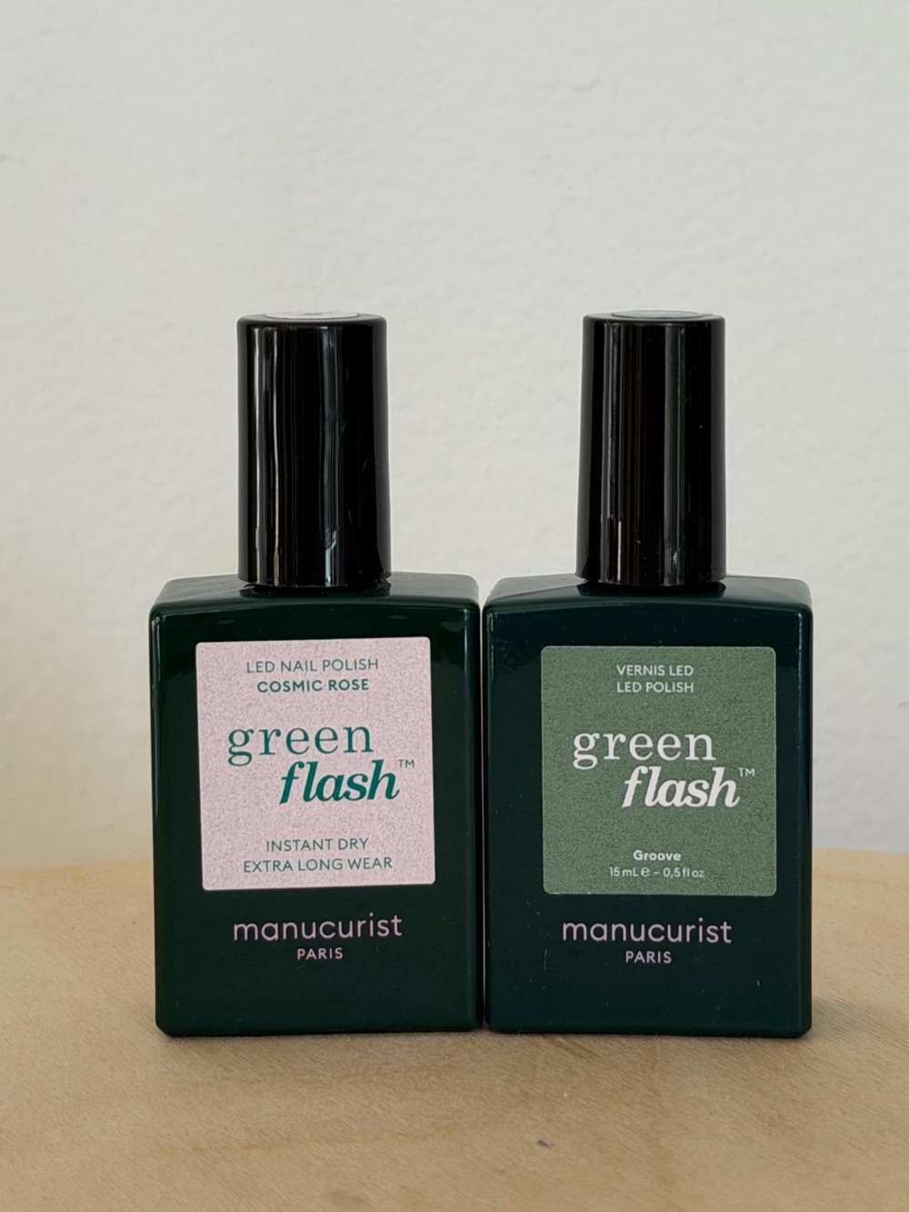 green flash LED Nail Polish Duo by manucurist - cosmic rose & groove